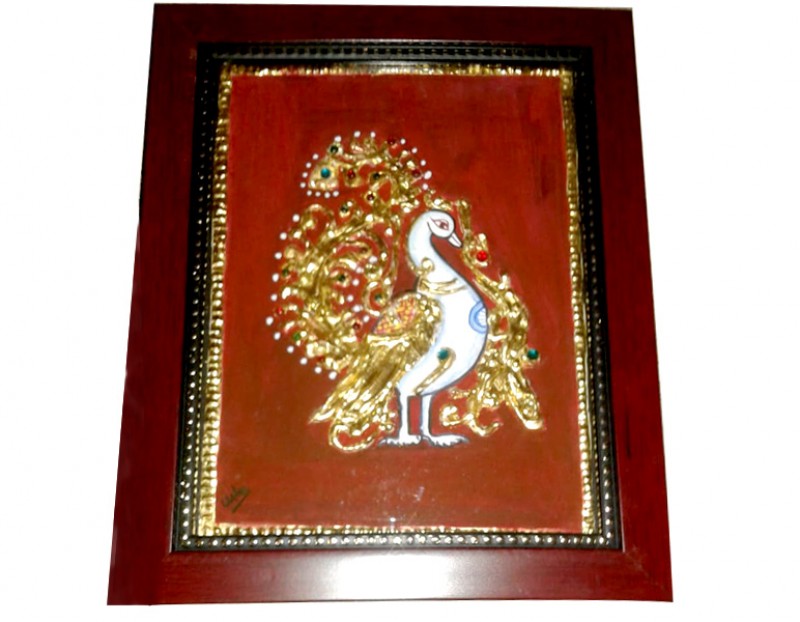 Majestic Peacock Tanjore Artwork Original for Home Decor